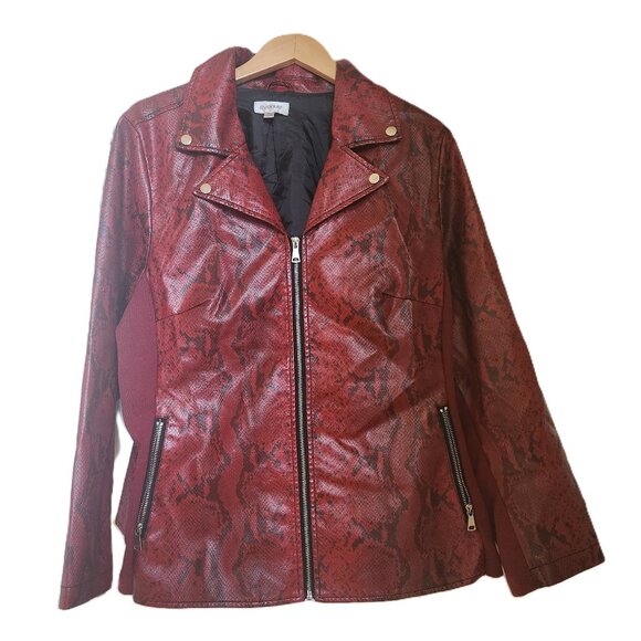 AVENUE - faux leather jacket in red and black snakeskin pattern, plus size 18/20 - Picture 1 of 9